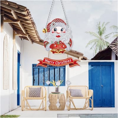 Diamond Painting Hangend Ornament met kettinkjes 08 Kerstman