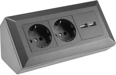 Stopcontact met USB - Stekkerelement Bureau - Werkplek Organiseren - Ingebouwd Hoekmodel - 2 Stopcontacten 2 USB - Antraciet