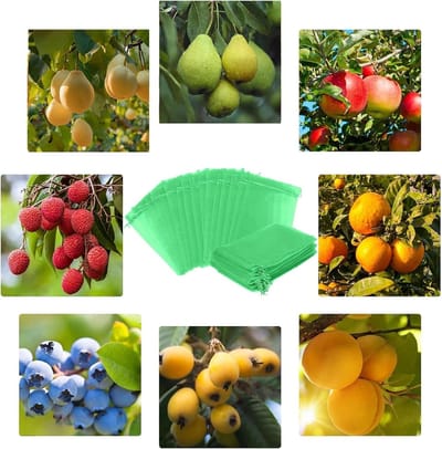 Groene fruitzak met netstructuur en trekkoord voor bescherming van gewassen in de tuin - Duurzame oplossing voor mango's, tomaten en fruitbomen