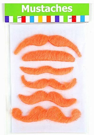 Plaksnorren oranje - 12x st - verkleed snorren - Koningsdag - EK/WK - nepsnorren - verkleed accessoires