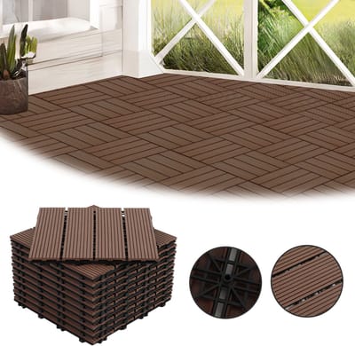 Terrastegels 6m² houten tegels 30x30 cm 66 stuks bruin voor terras, balkon, houten terrastegels met kliksysteem