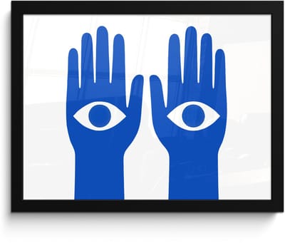 Poster in lijst - Fotolijst 40x30 cm - Posters - Handen - Twee - Ogen - Blauw - Posterlijst zwart - Decoratie - Wanddecoratie woonkamer - Muurdecoratie slaapkamer