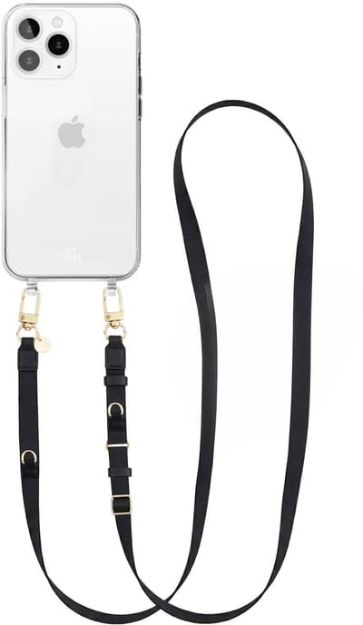 xoxo Wildhearts siliconen hoesje - Geschikt voor iPhone 12 Pro Max hoesje - Lanyard Strap (Black) - Transparant telefoonhoesje - Hoesje met koord - stevig telefoonkoord - lang koord - Zwart