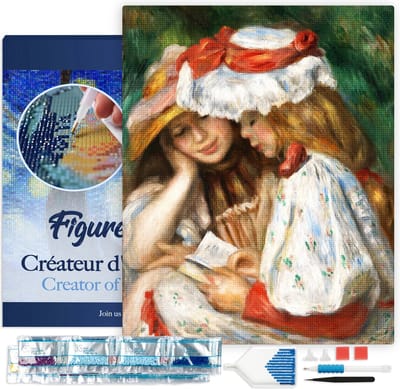 Figured'Art Diamond Painting set Volwassenen 40x50 cm met lijst Jonge meisjes lezen - Renoir - 5D DIY Art full drill vierkante diamant - Canvas al ingelijst