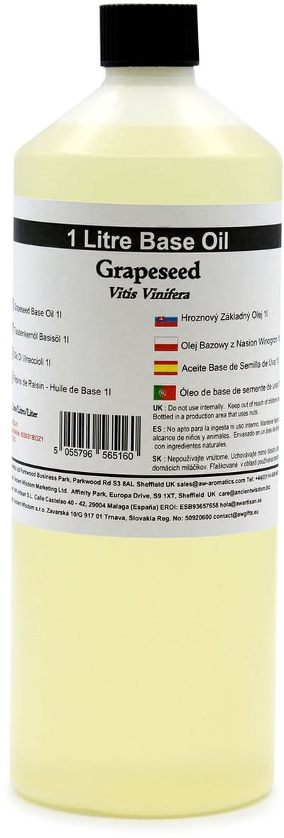 Basis Olie - Druivenpit Olie - 1 Liter - Aromatherapie - Basisolie - Draagolie - Basisolie Voor Etherische Oliën