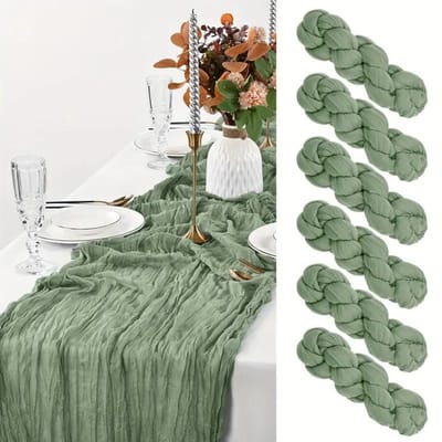 6 Stuks Groene Tafelloper Bruiloft Banket Boho Bruiloft Baby Bruidsdouche Decoratie Tafelloper Vakantie Banket Luxe Tafelkleed 6pcs-90x180cm