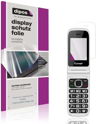 dipos – 4x Beschermfolie geschikt voor Funker C250 Comfort Power 4G | Krasbestendige & heldere Screenprotector Ultra-Thin