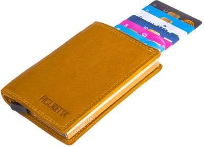 Figuretta Dames Portemonnee met Creditcardhouder - RFID Kaarthouder - Luxe Uitschuifbare Pasjeshouder - Vintage Leer - Geel