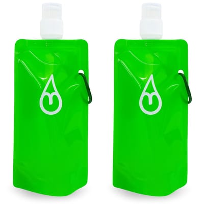 Motivai Opvouwbare Drinkflessen – Set van 2 – 480ML – Lichtgewicht Waterzak met Karabijnhaak – Herbruikbare Drinkfles voor Festival, Reizen & Outdoor – Groen