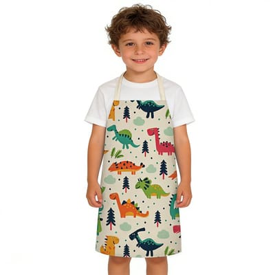 Kinderschort met cartoonprint - Dinosaurusschort - Schilderschort voor kinderen - Geschikt voor koken en schilderen in de keuken - Aanbevolen voor jongens en meisjes met een lengte van 90-135 cm (gewicht onder 70 kg)