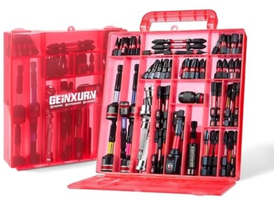 99-delige Schroefbitset met Magnetische Bithouder en Dopsleutels, Torx, Kruis, PZ, Hex, SL – S2-Staal, Incl. extra Bits in Rode Opbergdoos