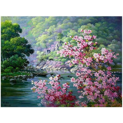 5D DIY Diamantschilderij Bloem Sakura Landschap Diamant Borduurwerk Kruissteek Huwelijksdecoratie 20X30CM gray