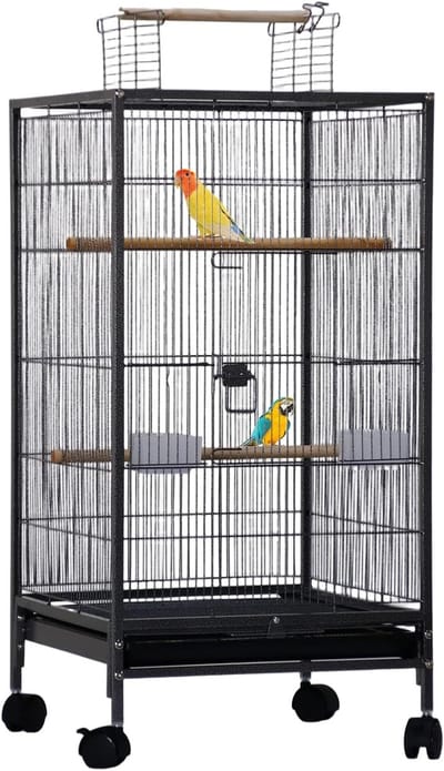 Vogelvolière volière groot vogelhuis met wieltjes voor naamphensitten, papegaaien, 45x45x100cm