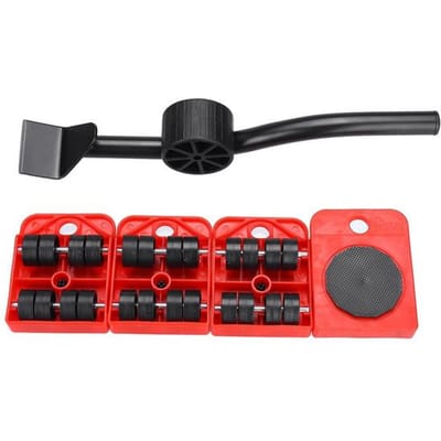 Kit de curseurs de levage de meubles professionnels, ensemble d'outils de déplacement de rouleaux de meubles lourds, dispositif de déplacement de barre de roue, maximum pour 150kg, 5 pièces rouge