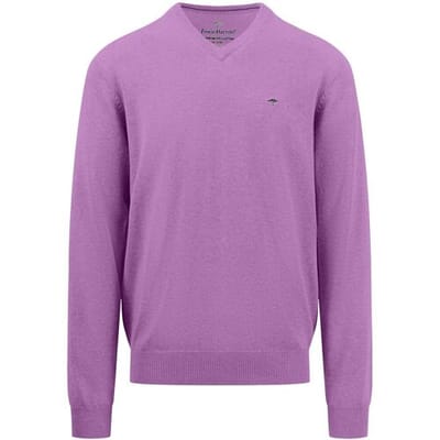 Fynch-Hatton Trui V-Neck Uni Superfine Cotton Dusty Lavender / male