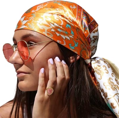 Stijlvolle Hip Hop Hijab Sjaal voor Dames - Vierkante Satijnen Zijde Sjaal met Print - Multifunctionele Foulard, Bandana & Pashmina Wrap - Oranje