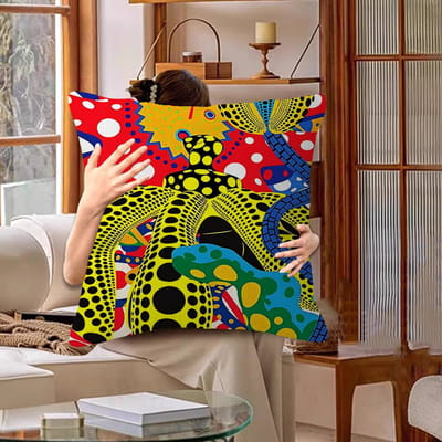 Yayoi Kusama Kunst Kussen Cadeau Huis Kantoor Decoratie Kussen Slaapkamer Bank Auto Kussenhoes Kussenhoes Peach skin 18*18(CM)-1Pcs