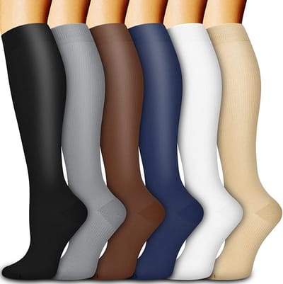 Verpakking van 6 paar unisex compressiekousen, kniekousen, steunkousen - beschermende sportcompressiekousen - S/M-1