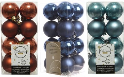 48x Stuks kunststof kerstballen mix donkerblauw/terra bruin/ijsblauw 4 cm - Kleine kerstballetjes - Kerstboomversiering