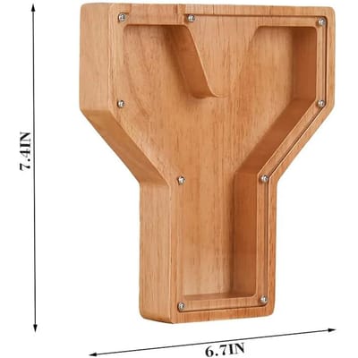 Tirelire en bois avec vingt-six lettres, boîte de rangement pour pièces de monnaie, ornement de bureau, décoration d'intérieur, artisanat, cadeau de Noël brown