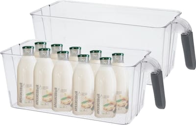 Excellent Houseware Koelkast/keuken organizer mand/bak - 2x - transparant - kunststof - L30 x B13 x H11 cm - groente/fruit lade - 4 liter