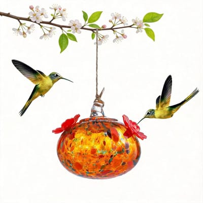Kleurrijke Kolibrievoeder van Glas - Hangend voor Buiten - Geblazen Glas met 2 Voedingspoorten - Mieren & Bijen Bestendig - Cadeau voor Vrouwen - Meerkleurig - 8cm-1 Stuk