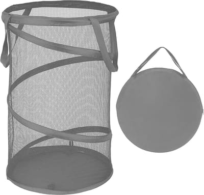 Ulisem - Opvouwbare wasmand - 59 liter pop-up - Met handvatten - Ademend nylon gaas - Ventilerend en geurbestrijdend - Draagbaar en ruimtebesparend - Multifunctioneel voor thuis en reizen - Grijs