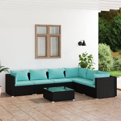vidaXL - 7-delige - Loungeset - met - kussens - poly - rattan - zwart