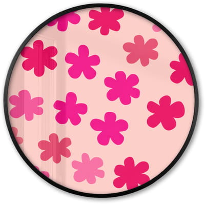 Poster in lijst Rond - Fotolijst 60x60 cm - Posters - Bloemen - Patroon - Roze - Ronde posterlijst zwart - Decoratie - Wanddecoratie woonkamer - Muurdecoratie slaapkamer
