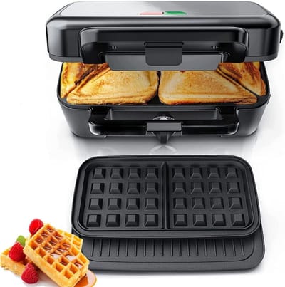 SCH® Wafelijzer met verwisselbare platen - Wafelijzer - Zwart - ‎29cm x 23cm x 12cm