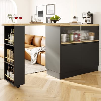 MODENUIT Barkast - 360° Draaibaar Met Glazen Schuifdeur En Opbergruimte - Voor Keuken En Eethoek - MDF - Zwart