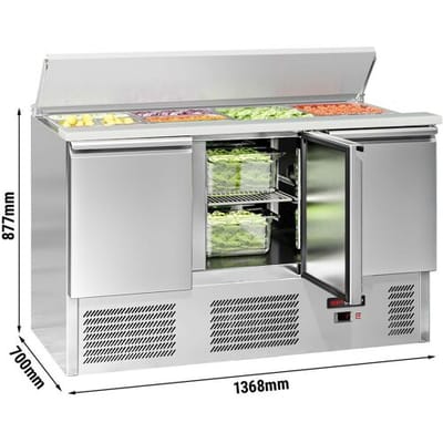 GGM Gastro Saladette ECO - 1368mm - 3 Türen - mit Einlass für 4x GN 1/1 & Edelstahldeckel Zilver