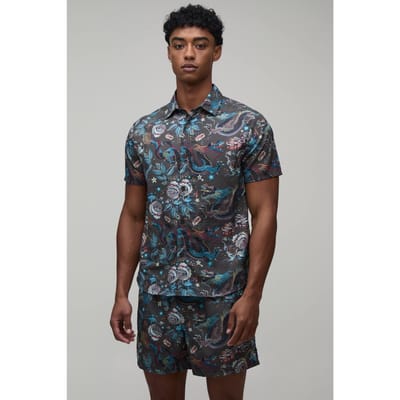 Drakenprint Regular Fit Overhemd & Short Set | Khaki | Size XS