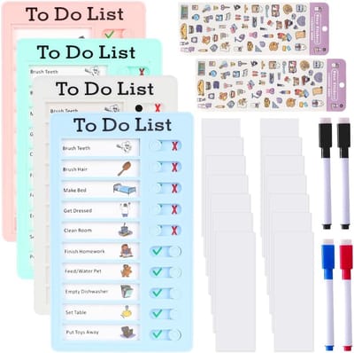 Famanu - Checklist board set van 4 – Dry erase memo checklist – Inclusief blanco papier en whiteboard marker