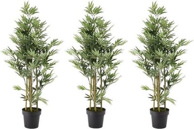 3x Groene bamboe kunstplanten 125 cm in zwarte plastic pot - Kamerplant kunstplanten/nepplanten