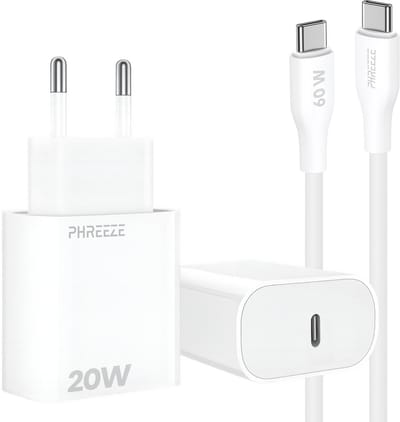 Phreeze 20w usb C adapter set - Oplader met usb C naar usb C kabel 1 meter - Wit