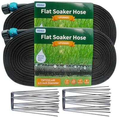 Platte Soaker-slang 45,7 m met inzet voor tuin - Koppelbare druppelslang voor automatiseerbaar irrigatiesysteem