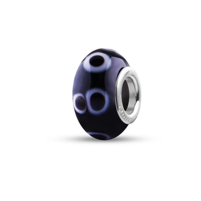 Quiges - Glazen - Kraal - Bedels - Beads Zwart met Wit Zwarte Vlekken Past op alle bekende merken armband NG837