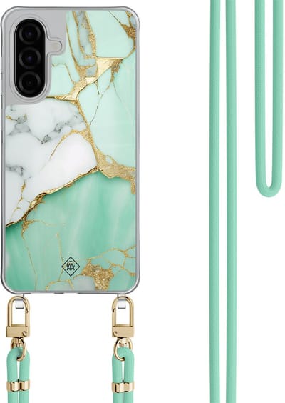 Casimoda® hoesje met mintgroen koord - Geschikt voor Samsung A36 - Marmer Mintgroen - Afneembaar koord - TPU/polycarbonaat - Mint