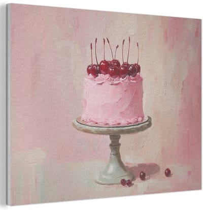 Akoestisch wandpaneel 40x30 cm - Vilt schilderij Taart - Pink - Cherry - Akoestische panelen - Geluidsdempende wanddecoratie - Geluidsisolatie woonkamer - Muurdecoratie geluidspanelen