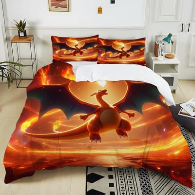 10 Maten Pokémon Charizard Beddengoed Set 3 Delen Dekbedovertrek Volwassen Kinderen Verjaardagscadeau Volledige Maat Beddengoed Set Luxe voor Cadeaus US Twin 173X218cm