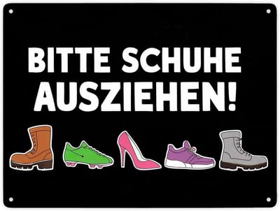 Metalen Bord - Entree Teken - Huis Netjes Houden - Grappig Schoen Design - 28 x 38 cm - Zwart Wit