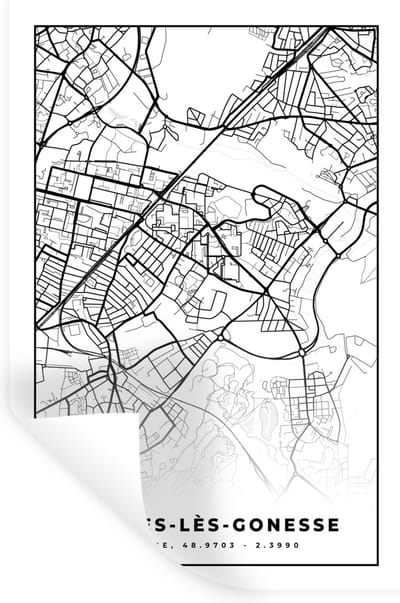Muurstickers - Sticker Folie - Stadskaart - Plattegrond - Kaart - Garges-lès-Gonesse - Frankrijk - Zwart wit - 20x30 cm - Plakfolie - Muurstickers Kinderkamer - Zelfklevend Behang - Zelfklevend behangpapier - Stickerfolie