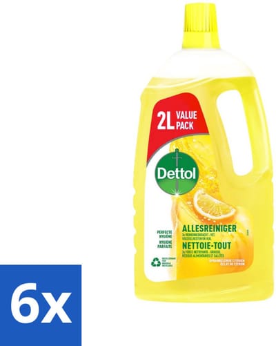 Dettol - Allesreiniger - Sprankelende Citroen - Perfecte Hygiëne - 2L - Voordeelverpakking - 6 stuks
