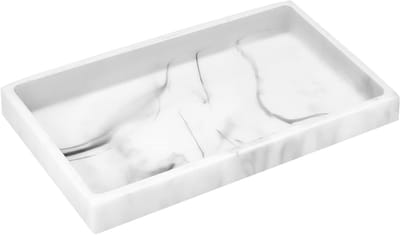 Badkamer Vanity Tray in Wit Marmer - Organiser voor Sieraden, Parfum en Zeep - Decoratieve Opbergoplossing voor Badkameraccessoires en Dresser