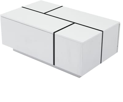 Moderne vierkante salontafel, salontafel in patchworkkleuren met hoogglansafwerking, 100 x 60 x 40 cm – woonkamertafel met vier lades, uitschuifbaar tafelblad, wit