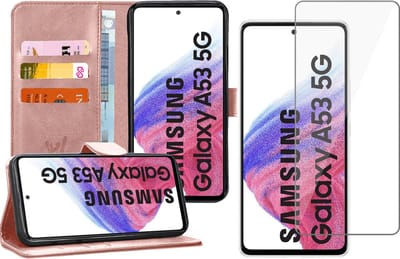 Hoesje geschikt voor Samsung Galaxy A53 - Book Case Kunstleer Wallet Cover Portemonnee Pasjeshouder Hoes Roségoud - Tempered Glass Screenprotector