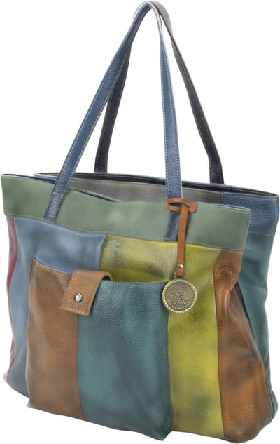 DE LAMASSU® Leren Shopper Dames – Grote Multicolor Schoudertas van Echt Leer – Patchwork Handtas met Ritssluiting – 37x34x13 cm