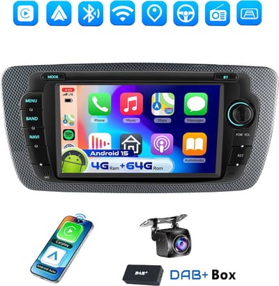 ESSGOO Autoradio Geschikt voor SEAT IBIZA MK4 6J 2009 t/m 2013 - Android 15 - Apple Carplay & Android Auto (Draadloos) - 4+64GB - 7 Inch HD IPS Touchscreen - GPS, WIFi, Bluetooth, USB, MP5 - Zwart - DAB & AHD Achteruitrijcamera