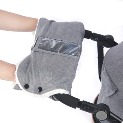 Handschoen voor de kinderwagen - Winter warme baby kinderwagen wanten - Vorstbestendig baby kinderwagen accessoire - Winddicht en sneeuwdicht - Houdt je warm - Met telefoonhoesje -Past op de meeste kinderwagens en looprekken - Grijs